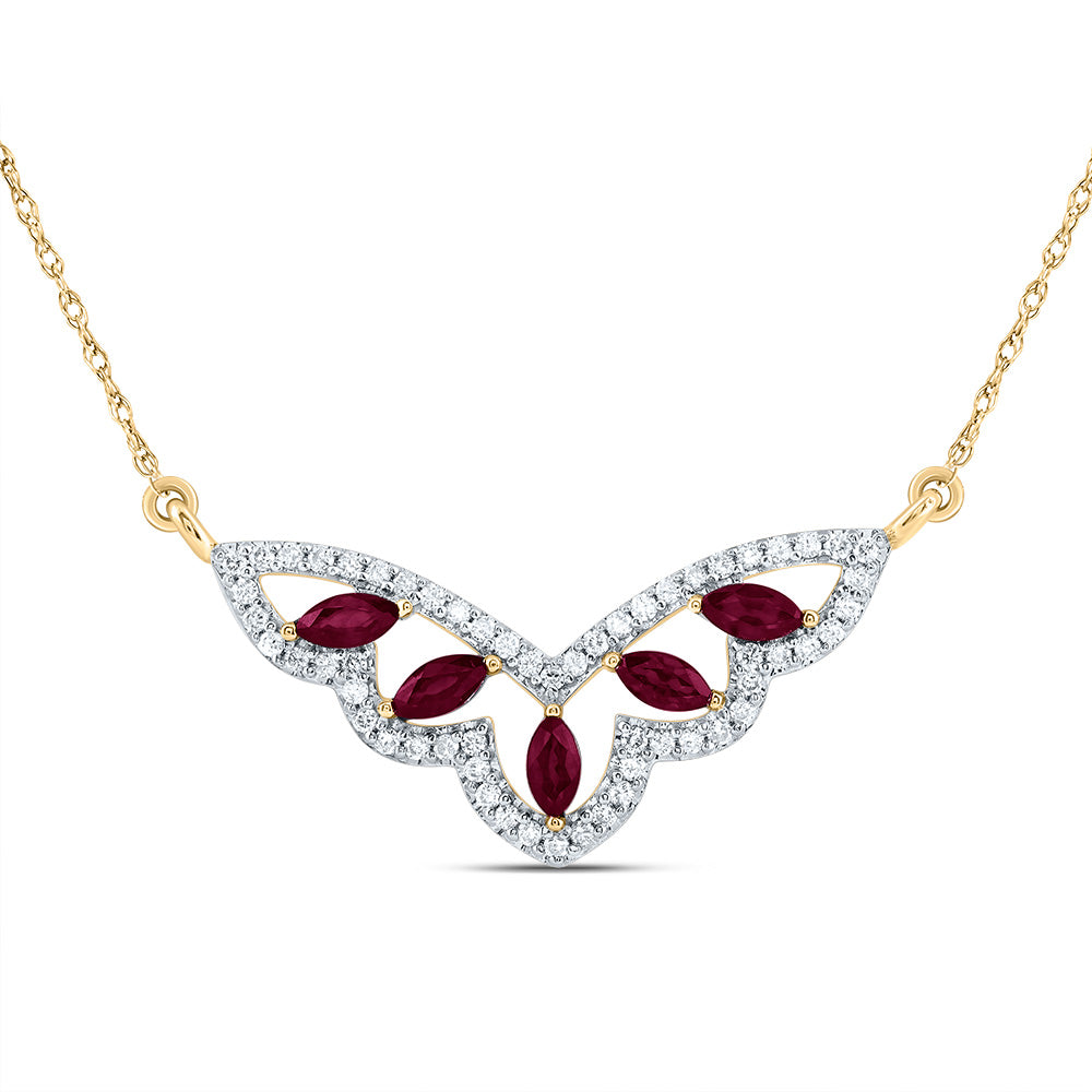 14Kt Gold 1/4Ctw-Diamond 3/8Ct Mq-Ru Nat Gem Fashion Necklace (18 Inch)