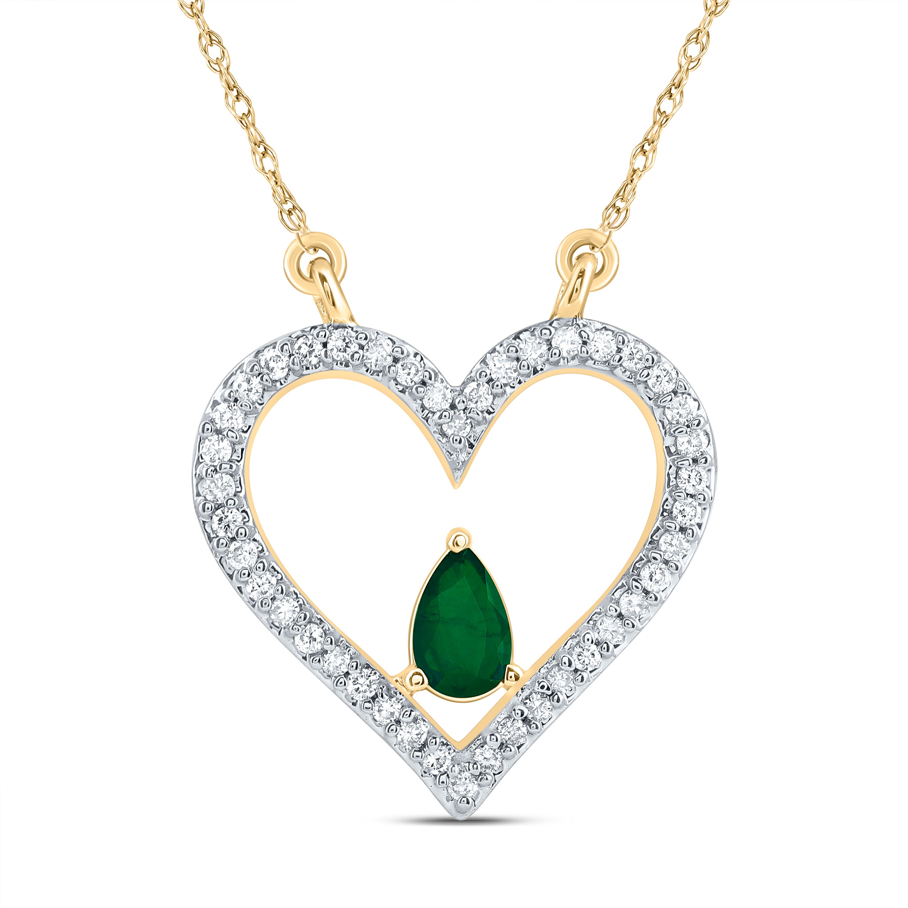 14Kt Gold 1/6Ctw-Dia Cn 5X3Mm Ps-Em Nat Gem Fashion Heart Necklace (18 Inch)