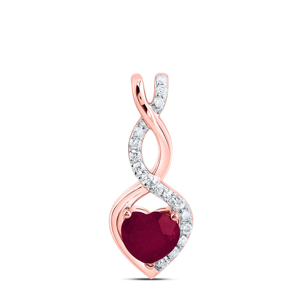 14Kt Gold 1/10Ctw-Dia Cn 5 Mm Heart-Ruby Nat Gem Pendant