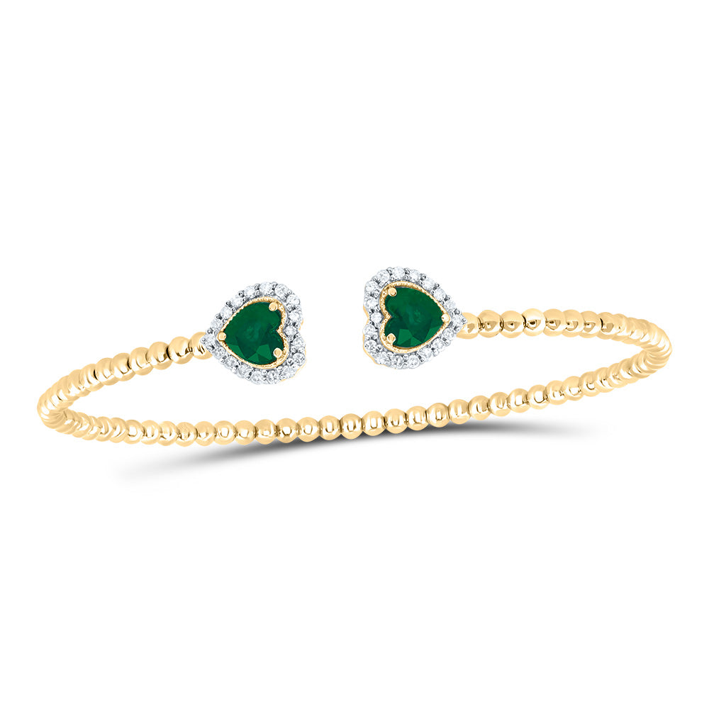 14Kt Gold 1/4 Ctw-Dia Cn 5Mm Hs-Em Nat Gem Heart Bangle (59X53 Mm)