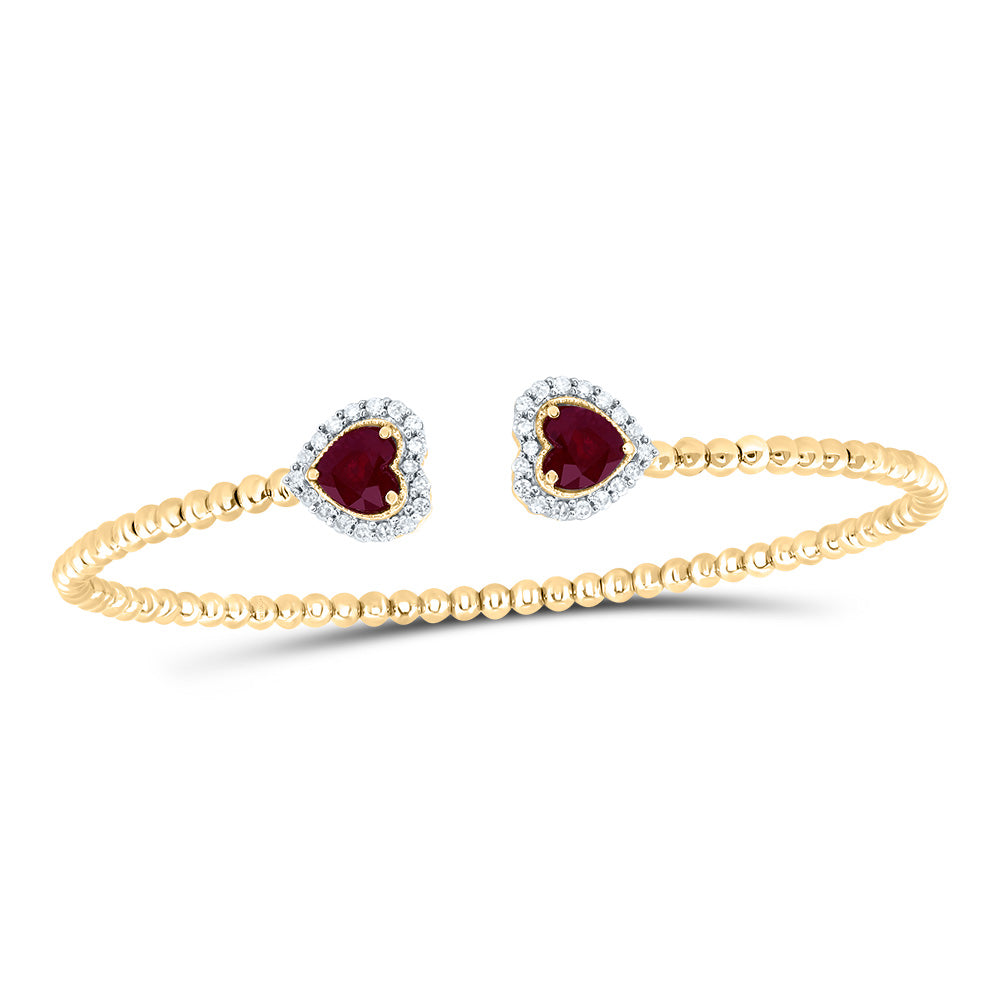 14Kt Gold 1/4Ctw-Dia Cn 5Mm Hs-Ru Nat Gem Heart Bangle (59X53 Mm)