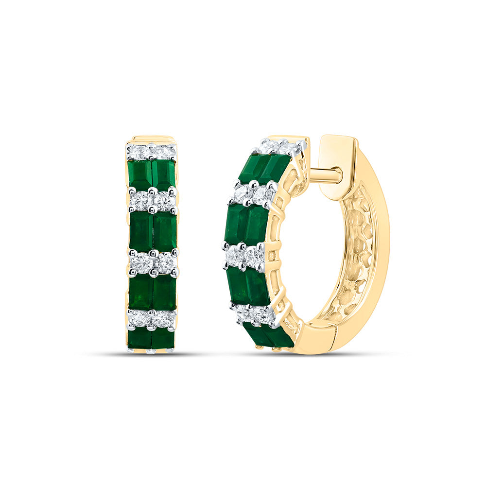 14Kt Gold 1/3Ctw-Diamond Ana M 1 1/4Ct Baguette-Em Nat Gem Hoop Earring