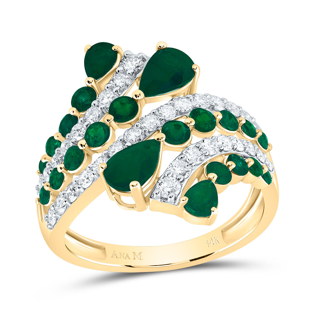 3/4Ctw-Nat Dia Ana M 3/4Ctw Rd-Em, 1Ctw Ps-Em Nat Gem Ring (3.62 grams)