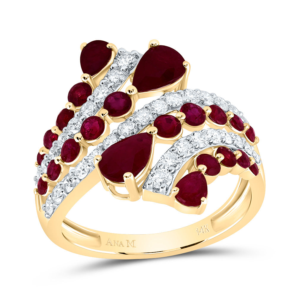 3/4Ctw-Nat Dia Ana M 1Ctw Rd-Ru, 1 3/8Ctw Ps-Ru Nat Gem Ring (3.55 grams)