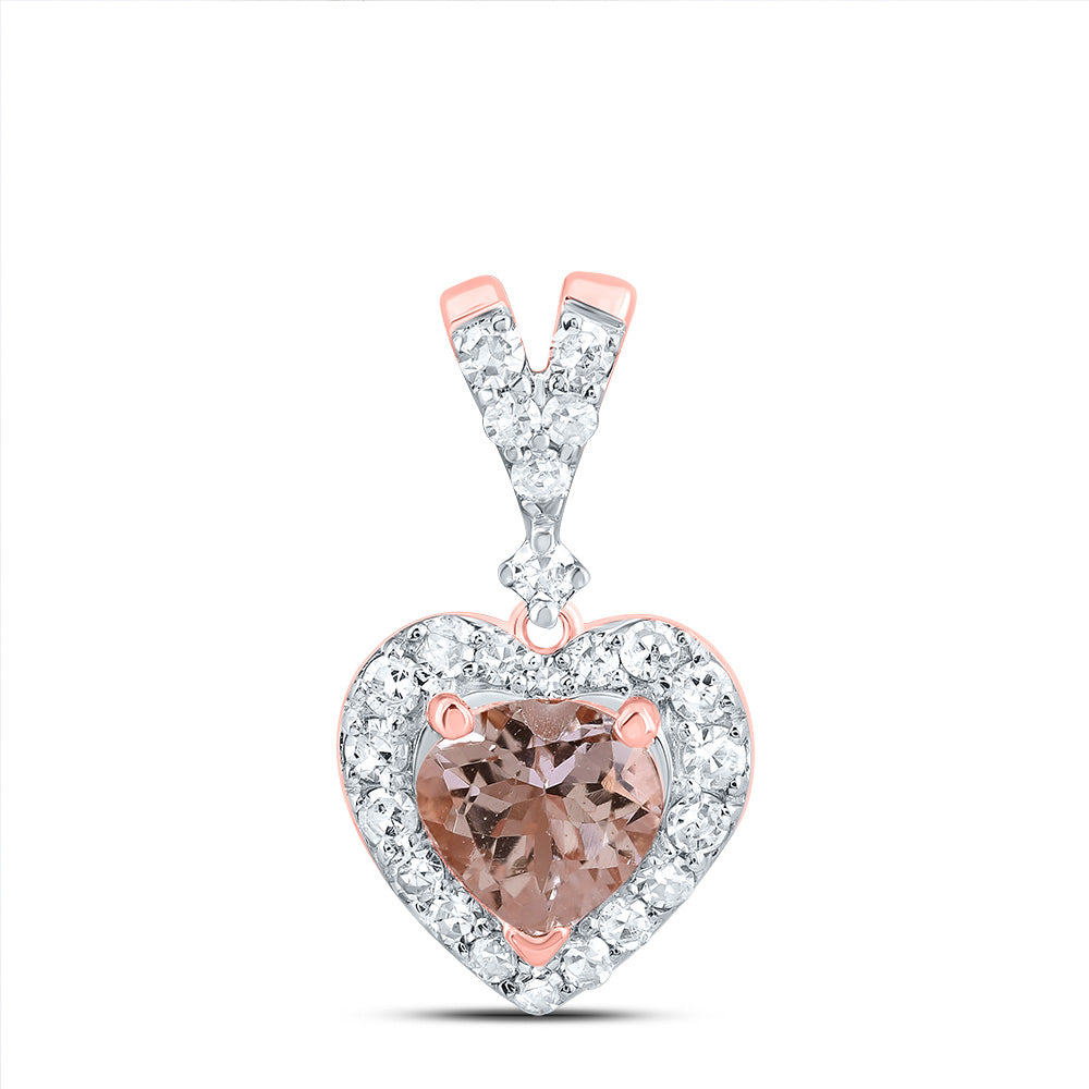 10Kt Gold 1/6Ctw-Dia Cn, 4.5Mm Heart-Morganite Fashion Pendant