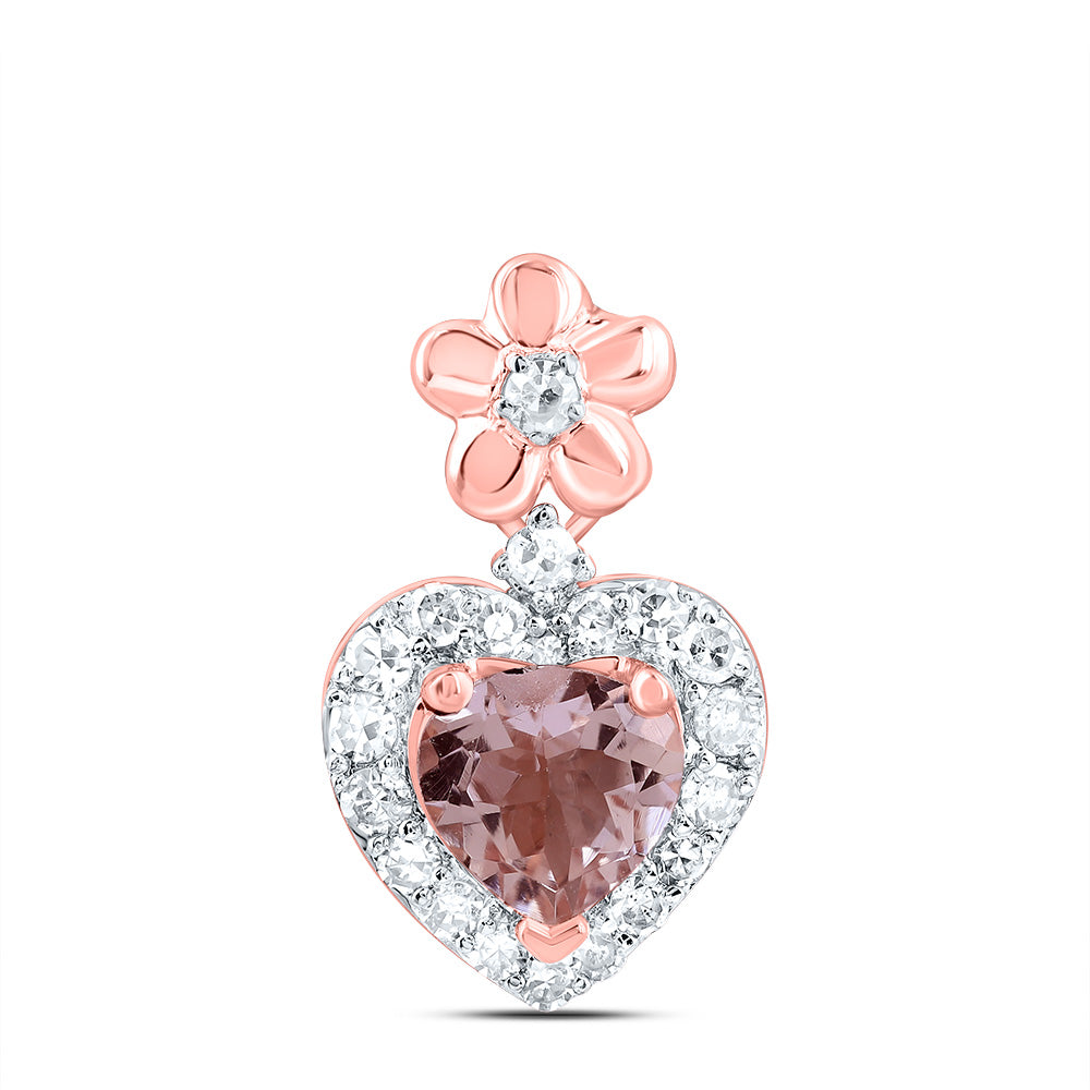 10Kt Gold 1/8Ctw-Dia Cn, 4.5Mm Heart-Morganite Fashion Pendant