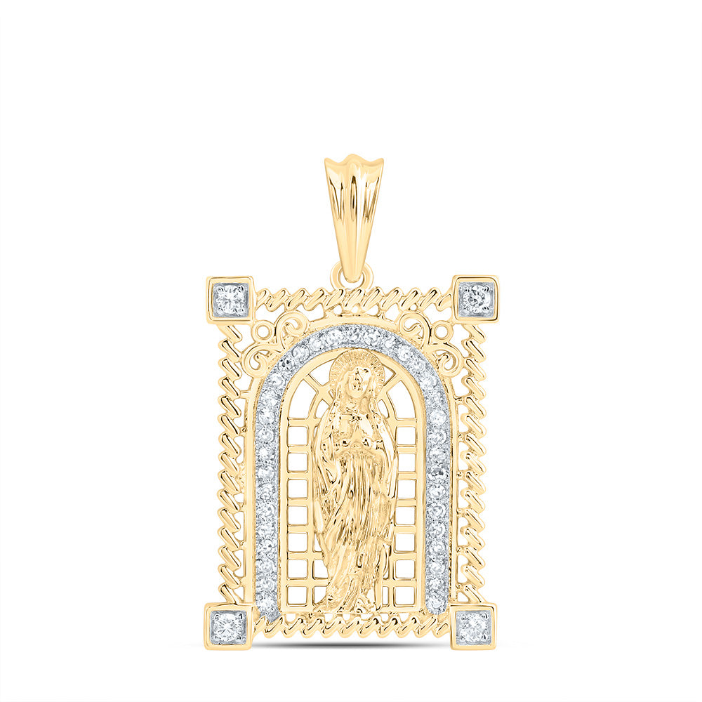 14Kt Gold 1/5Ctw-Dia Nk Mother Mary Mens Charm