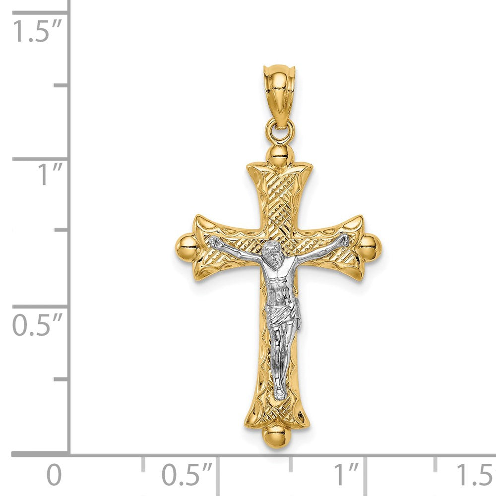 14k Two-tone 17 mm Two-Tone Florentine Jesus Crucifix (1.42 grams)