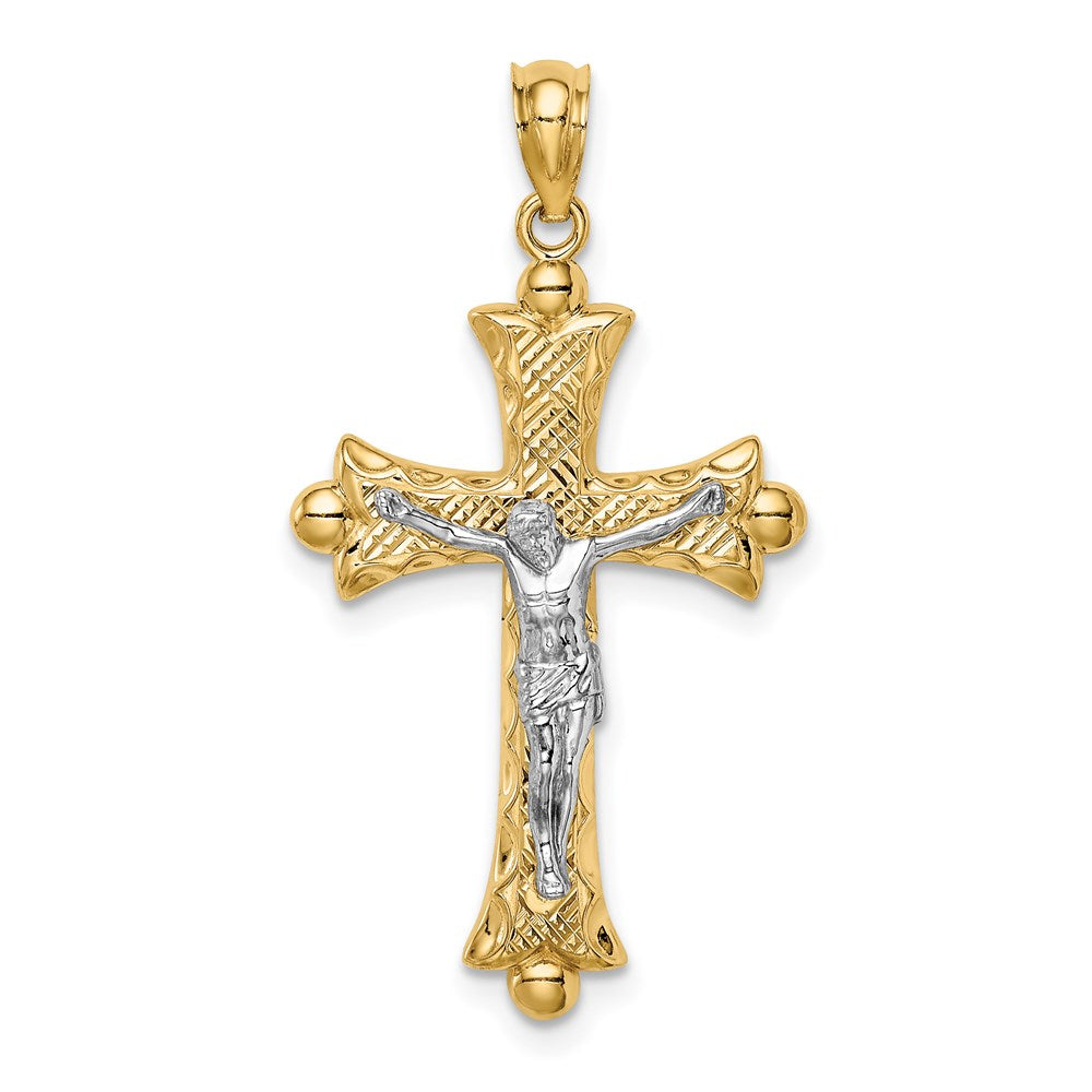 14k Two-tone 17 mm Two-Tone Florentine Jesus Crucifix (1.42 grams)