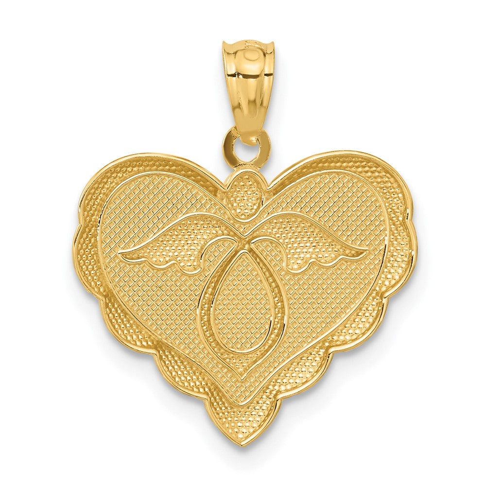 14K Angel in Heart Scalloped Edge Pendant (1.4 grams)