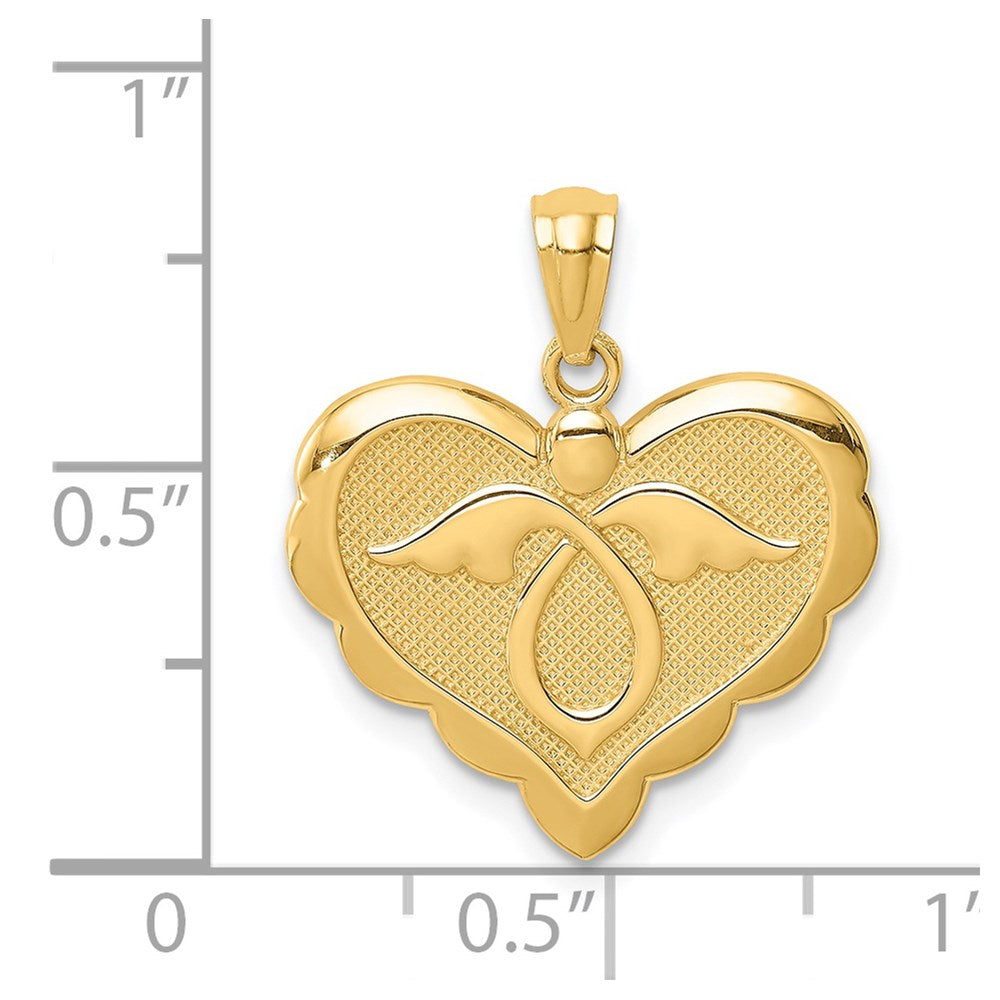 14K Angel in Heart Scalloped Edge Pendant (1.4 grams)