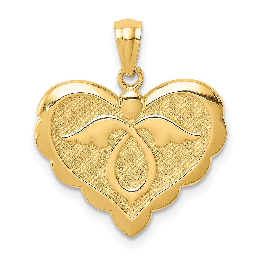 14K Angel in Heart Scalloped Edge Pendant (1.4 grams)