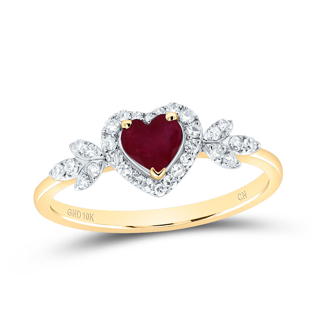 1/5Ctw-Nat Dia Cn 4.5Mm Ht-Ru Nat Gem Heart Ring (1.75 grams)