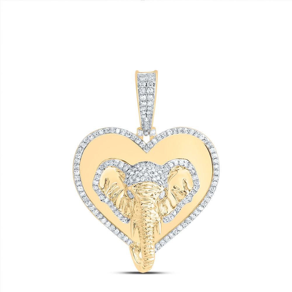 10Kt Gold 1 1/4Ctw-Dia Nk Elephant Heart Mens Charm