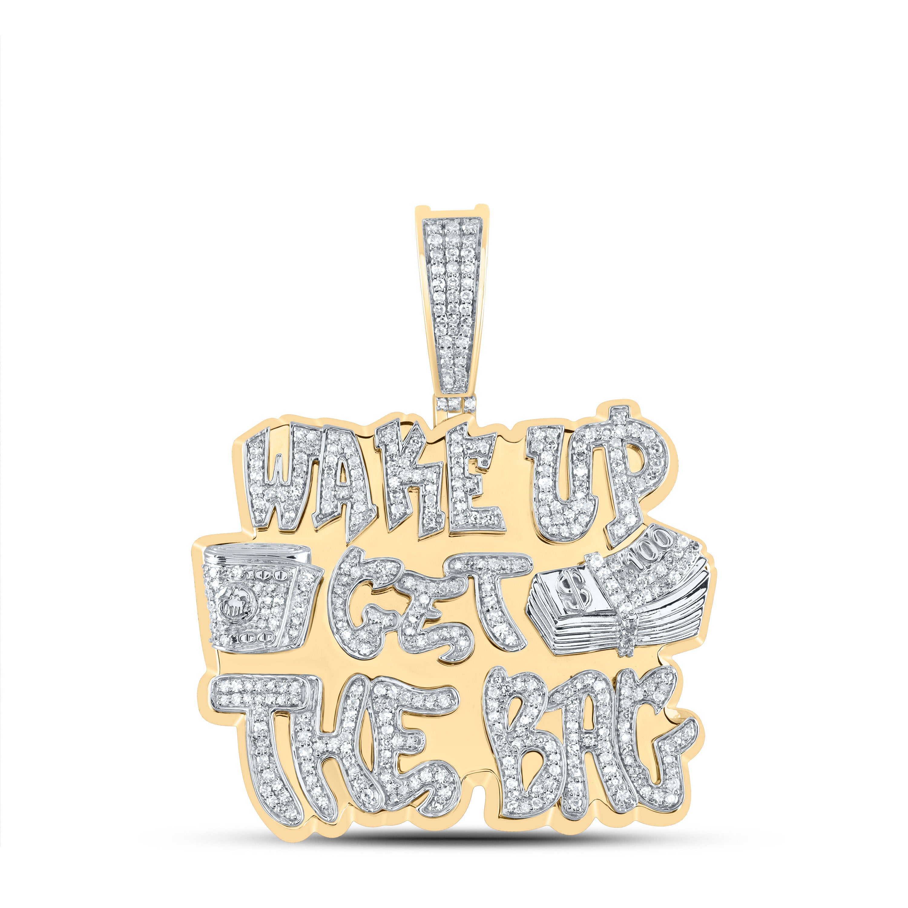 10Kt Gold 1 1/2Ctw-Dia Wake Up Phrase Mens Charm