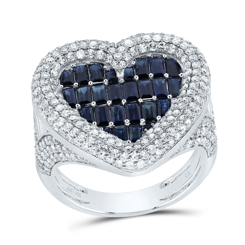 1 5/8Ctw-Nat Dia Cn 0.014Ctw-Rd-Bs, 1 3/4Ctw-Bag-Bs, Nat Gem Heart Ring (6.59 grams)