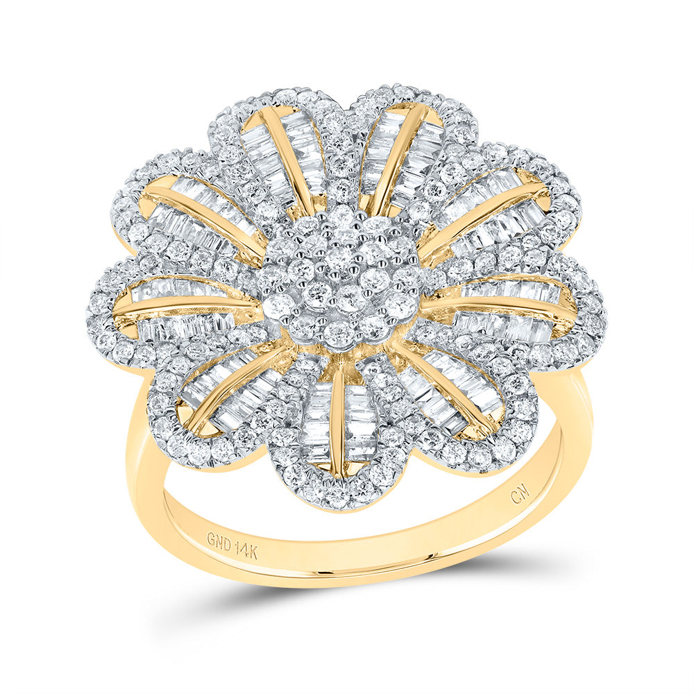 1Ctw-Nat Dia Cn Fashion Flower Ring (6.64 grams)