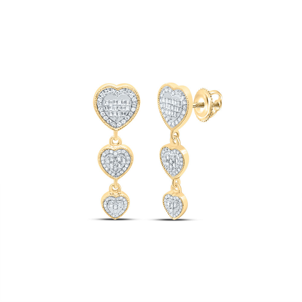 10Kt Gold 3/4Ctw-Dia P1 Fashion Heart Baguette Dangaling Earring