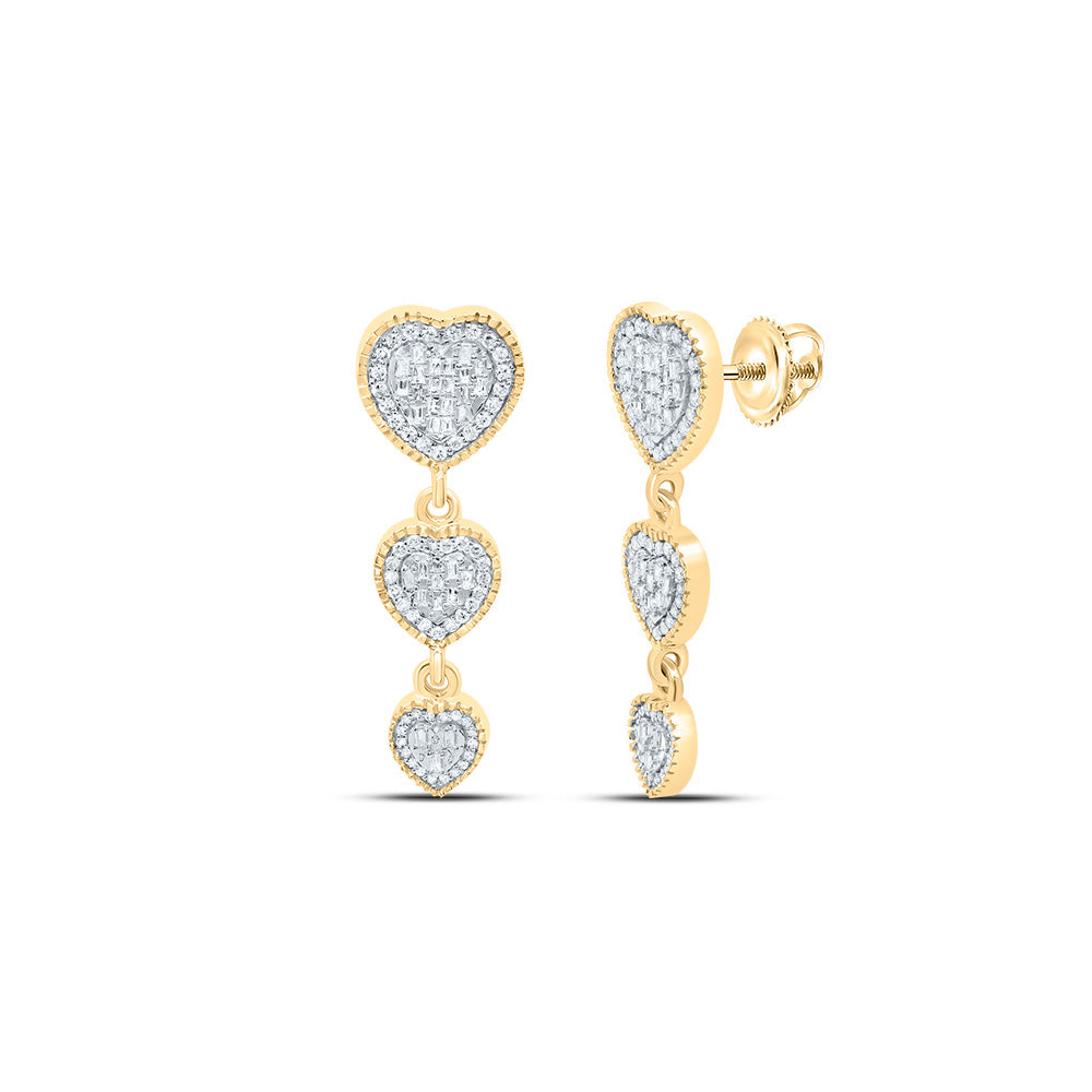 10Kt Gold 7/8Ctw-Dia P1 Fashion Heart Baguette Dangaling Earring