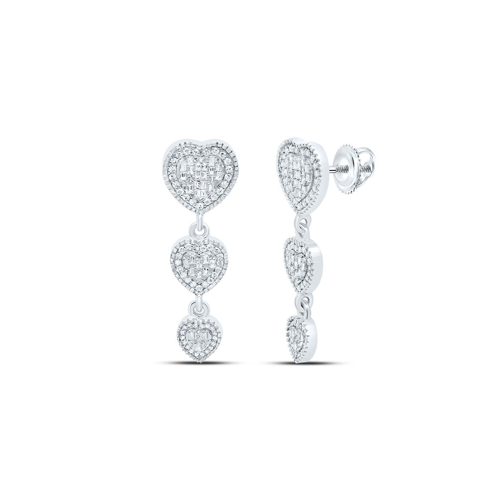 10Kt Gold 7/8Ctw-Dia P1 Fashion Heart Baguette Dangaling Earring