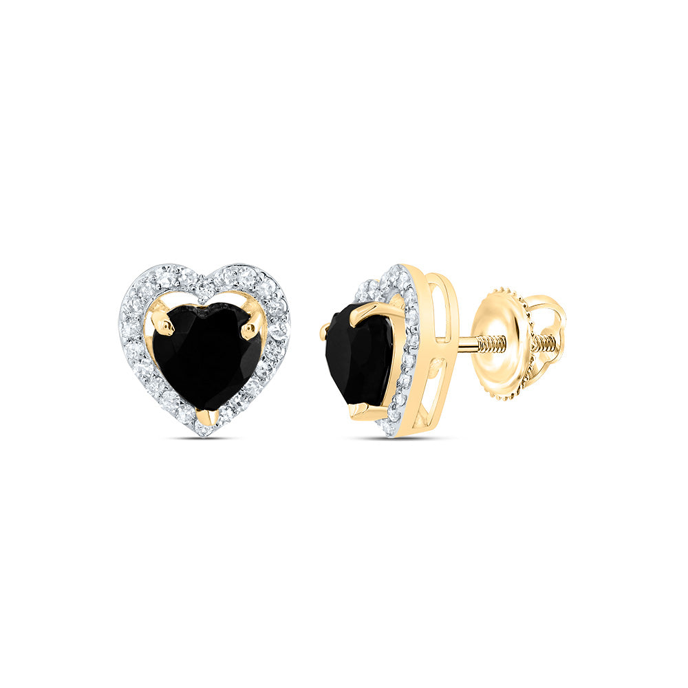 10Kt Gold 1/5Ctw-Dia P1 5 Mm Heart Black Onyx Gift Earring