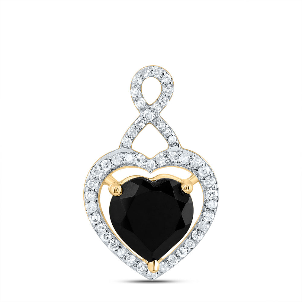 10Kt Gold 1/5Ctw-Dia P1 8 Mm Heart Black Onyx Gift Pendant