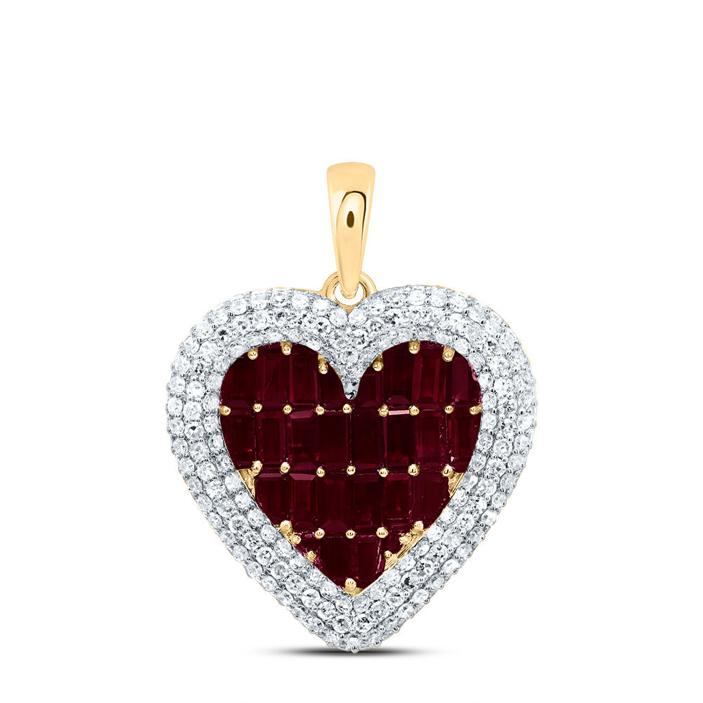 14Kt Gold 1Ctw-Dia Cn 0.02Ct-Rd-Ruby,1 7/8Ct-Bag-Ruby, Nat Gem Heart Pendant