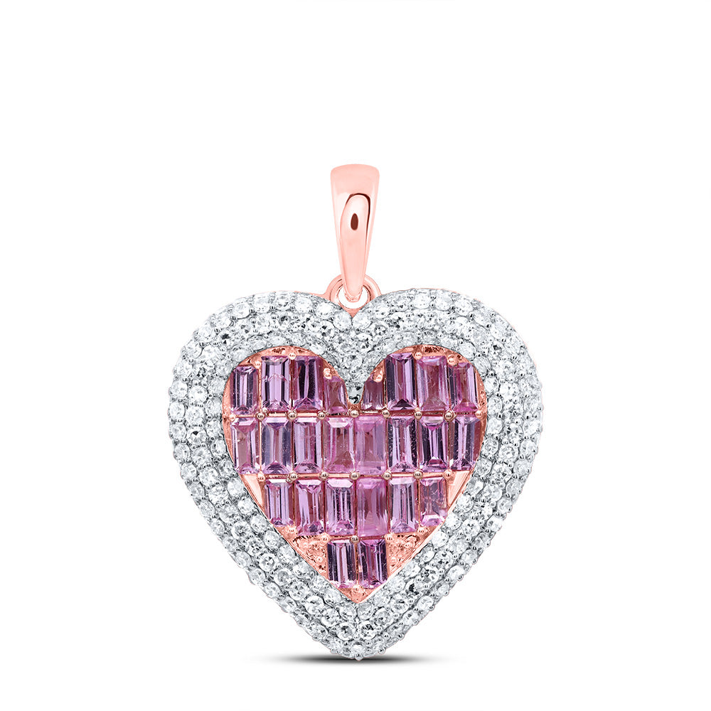 14Kt Gold 1Ctw-Dia Cn 0.02Ct-Rd-Pink Sapp, 1 1/2Ct-Bag-Pink Sapp, Nat Gem Heart Pendant