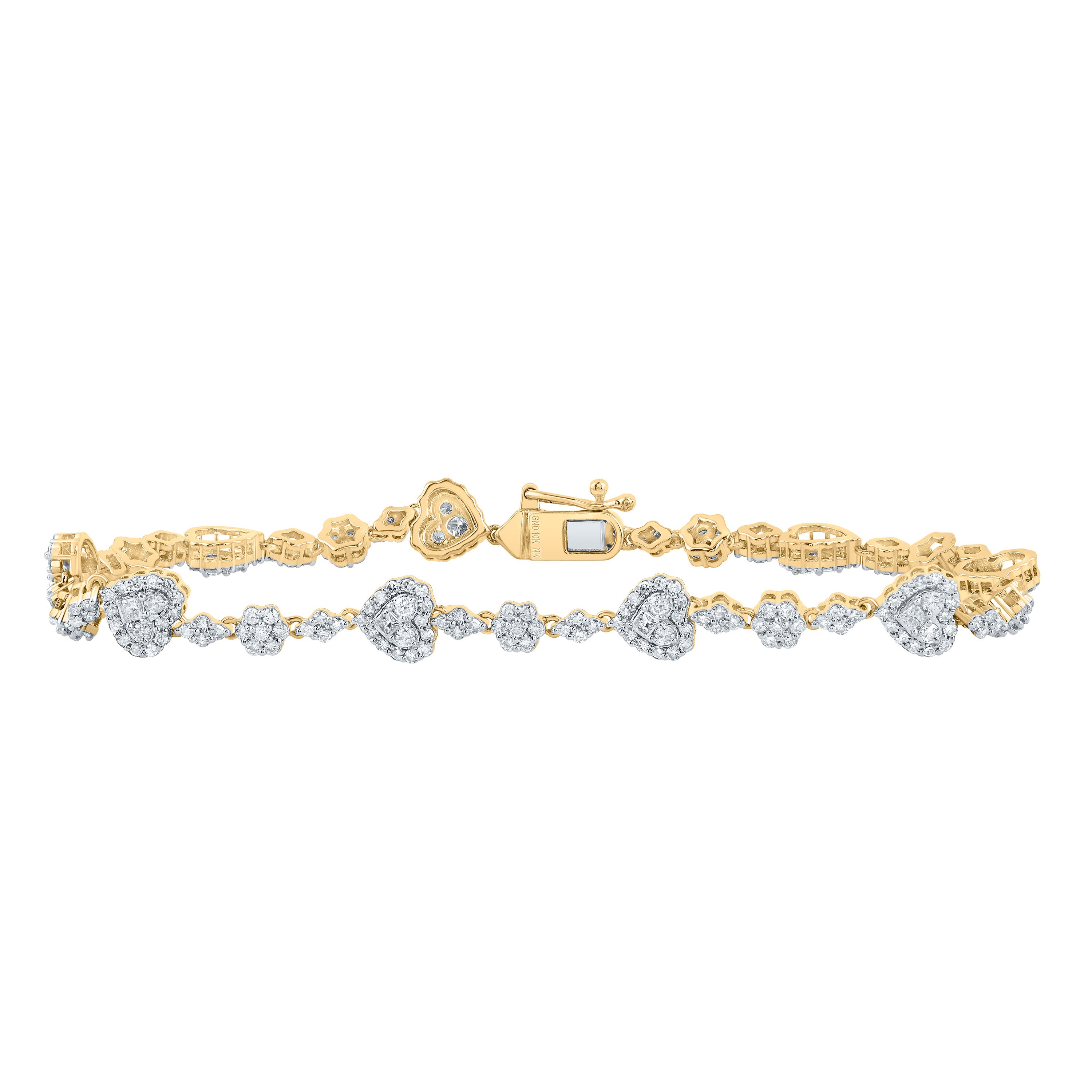 10Kt Gold 1 3/4Ctw-Dia Nk Fashion Heart Bracelet ( 7 Inch )