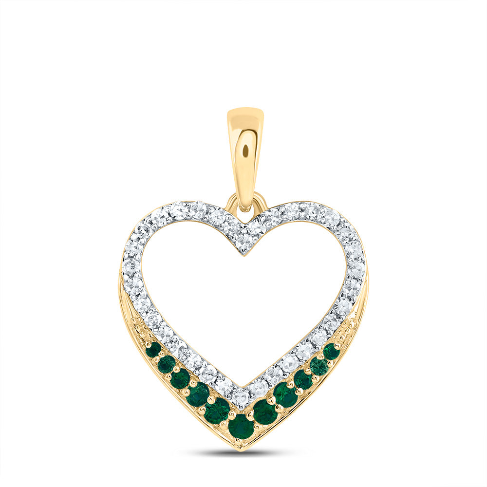 10Kt Gold 1/8Ctw-Dia Cn 1/12Ct-Rd-Em,Nat Gem Heart Pendant