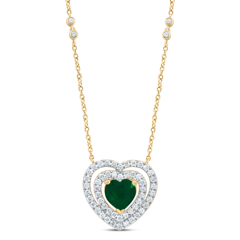 14Kt Gold 3/8Ctw-Dia Cn 6X6 Mm Heart-Em Nat Gem Necklace (18 Inch)