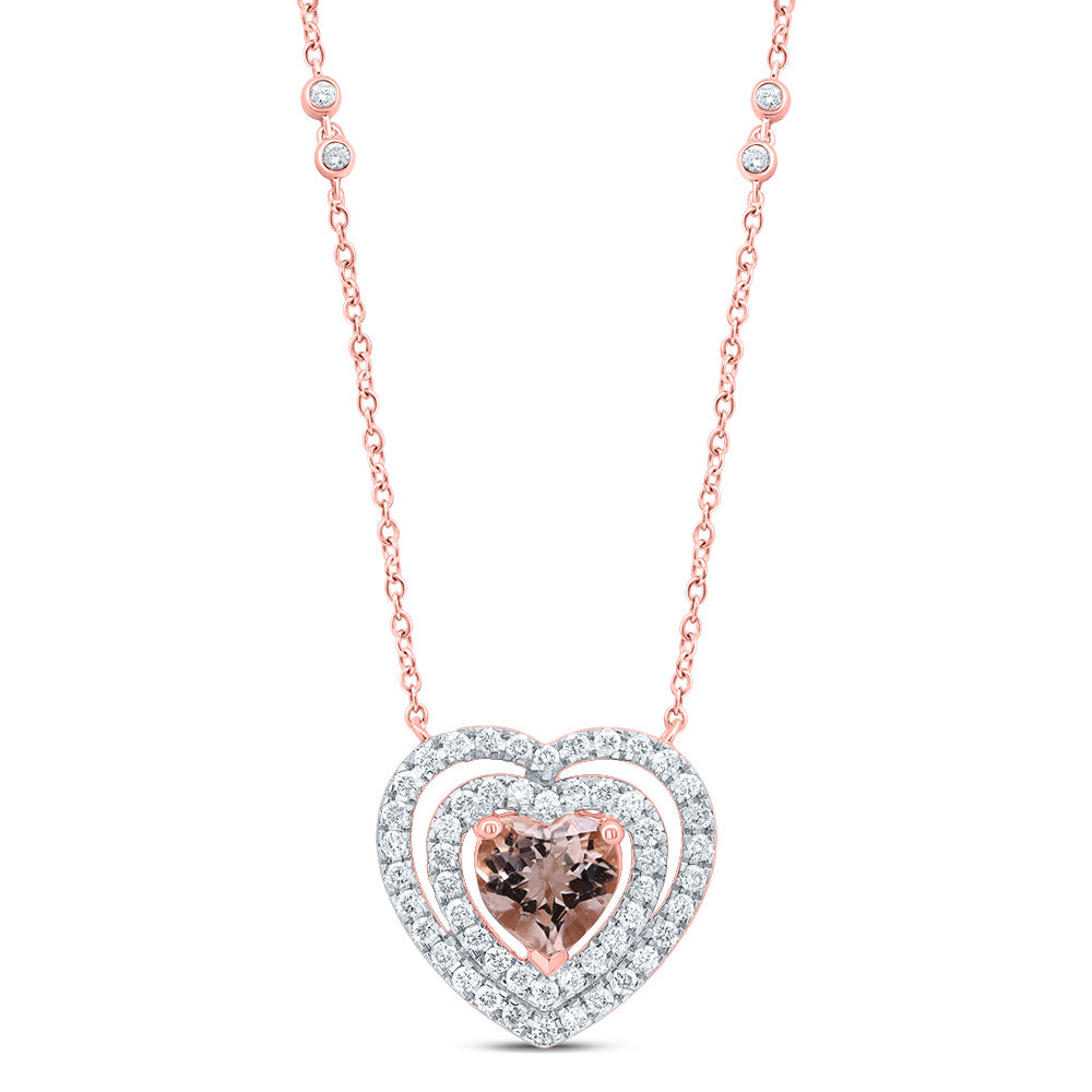 10Kt Gold 3/8Ctw-Dia Cn 6X6 Mm Heart-Morganite Fashion Necklace (18 Inch)