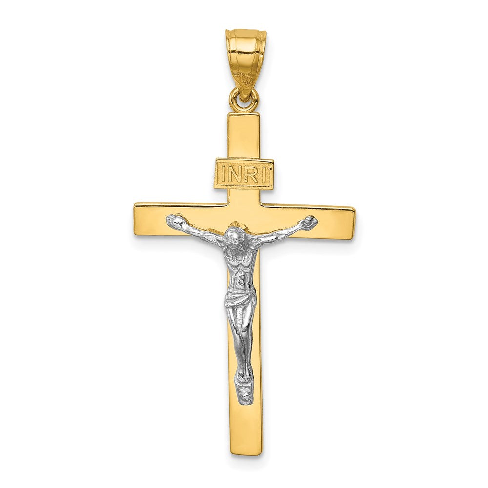 14k Two-tone 19 mm Two-tone INRI Jesus Crucifix Pendant (2.18 grams)