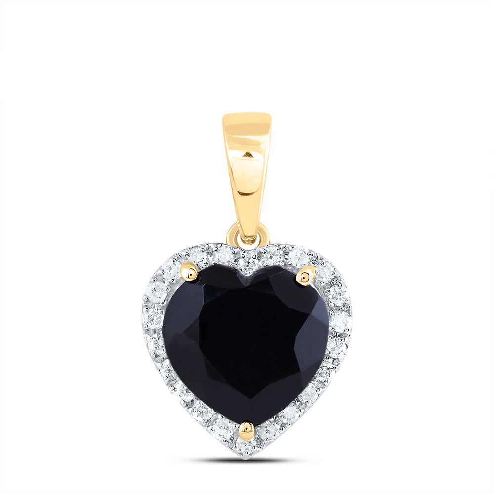 10Kt Gold 1/5Ctw-Dia P1 10 Mm Heart Black Onyx Gift Pendant