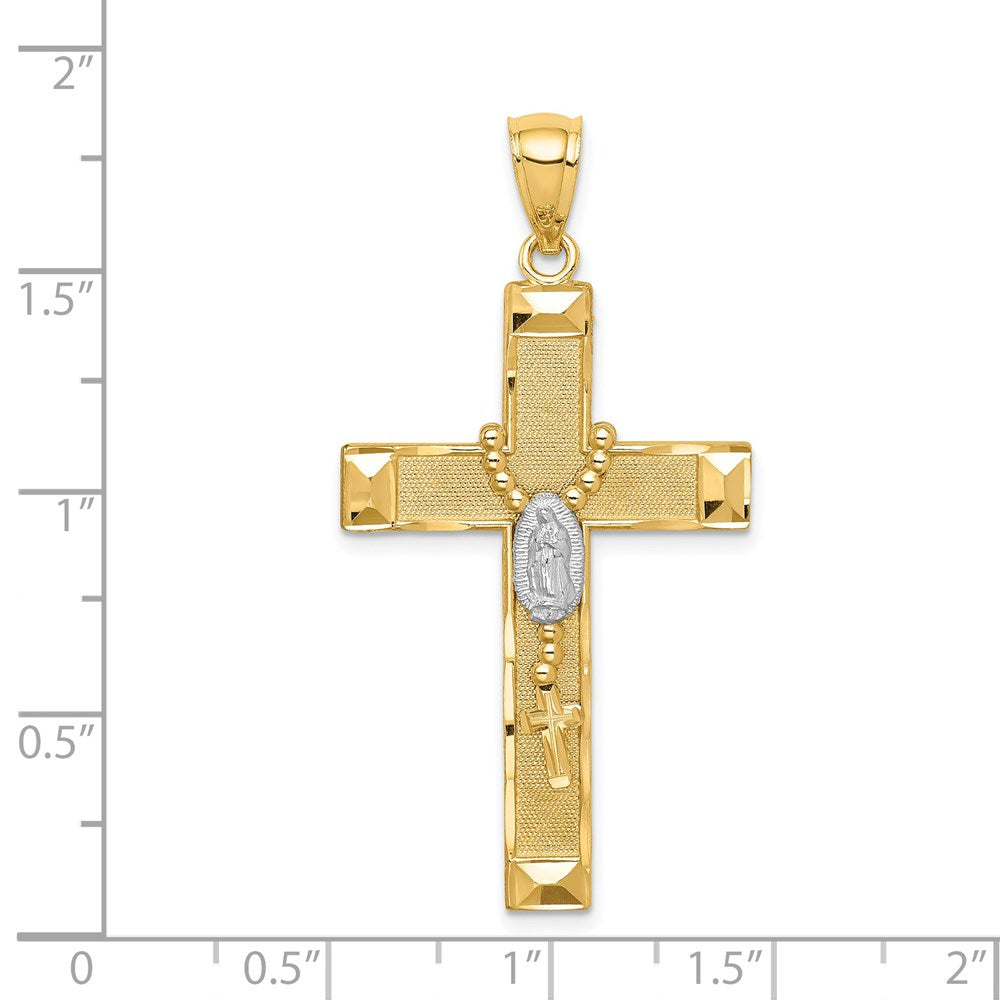 14k Yellow & Rhodium 23.85 mm  Cross w/Rosary Pendant (2.88 grams)