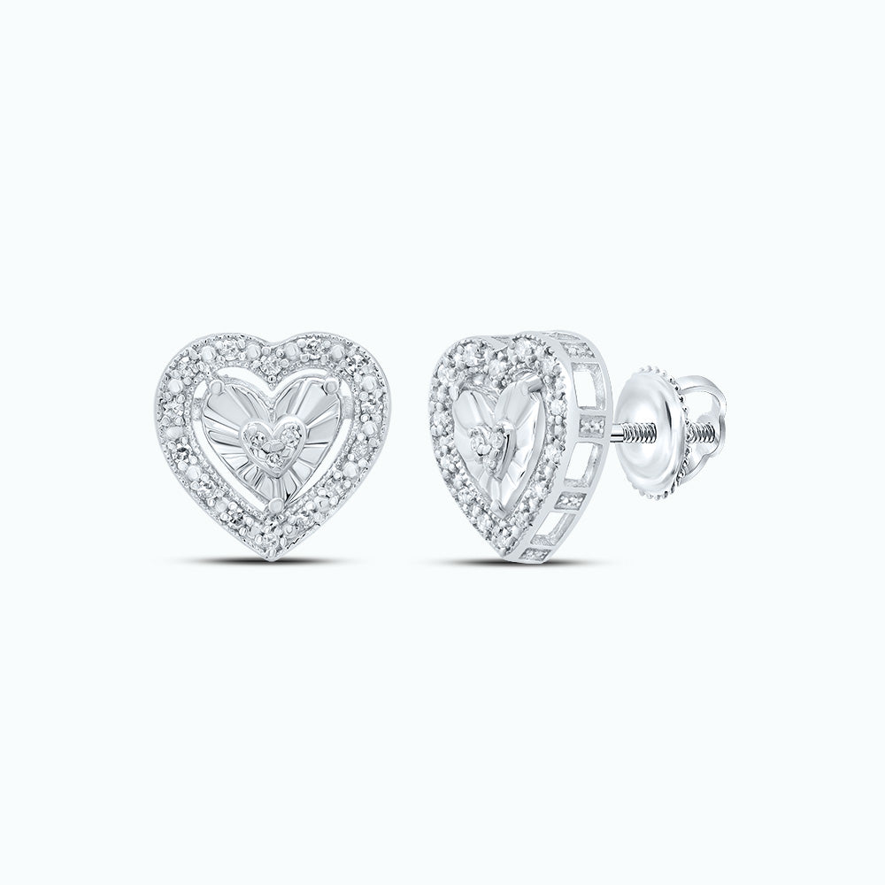 Sterling Silver 1/10Ctw-Dia P1 Gift Heart Stud Earring