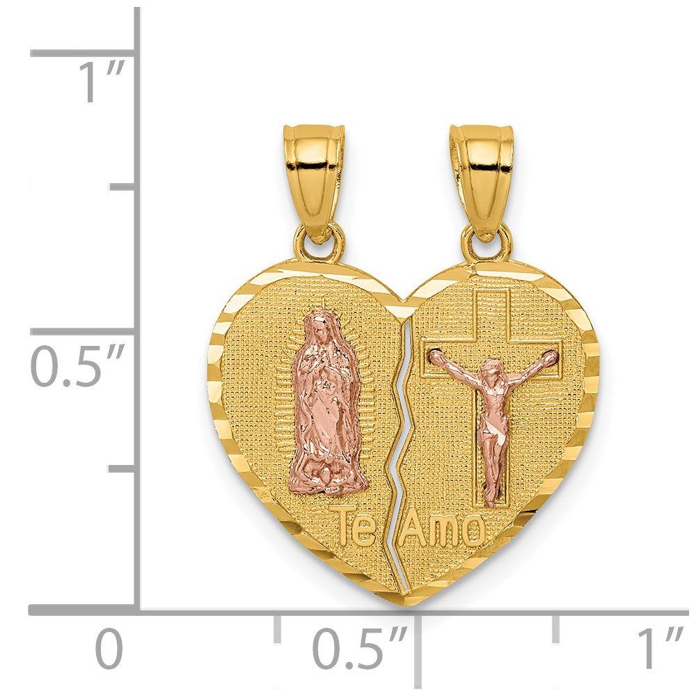 14k Two-tone 18.5 mm Two-tone Reversible Lady of Guadalupe&Jesus Crucifix Breakapart Pendant (2.09 grams)