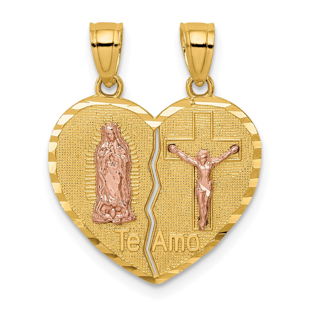 14k Two-tone 18.5 mm Two-tone Reversible Lady of Guadalupe&Jesus Crucifix Breakapart Pendant (2.09 grams)