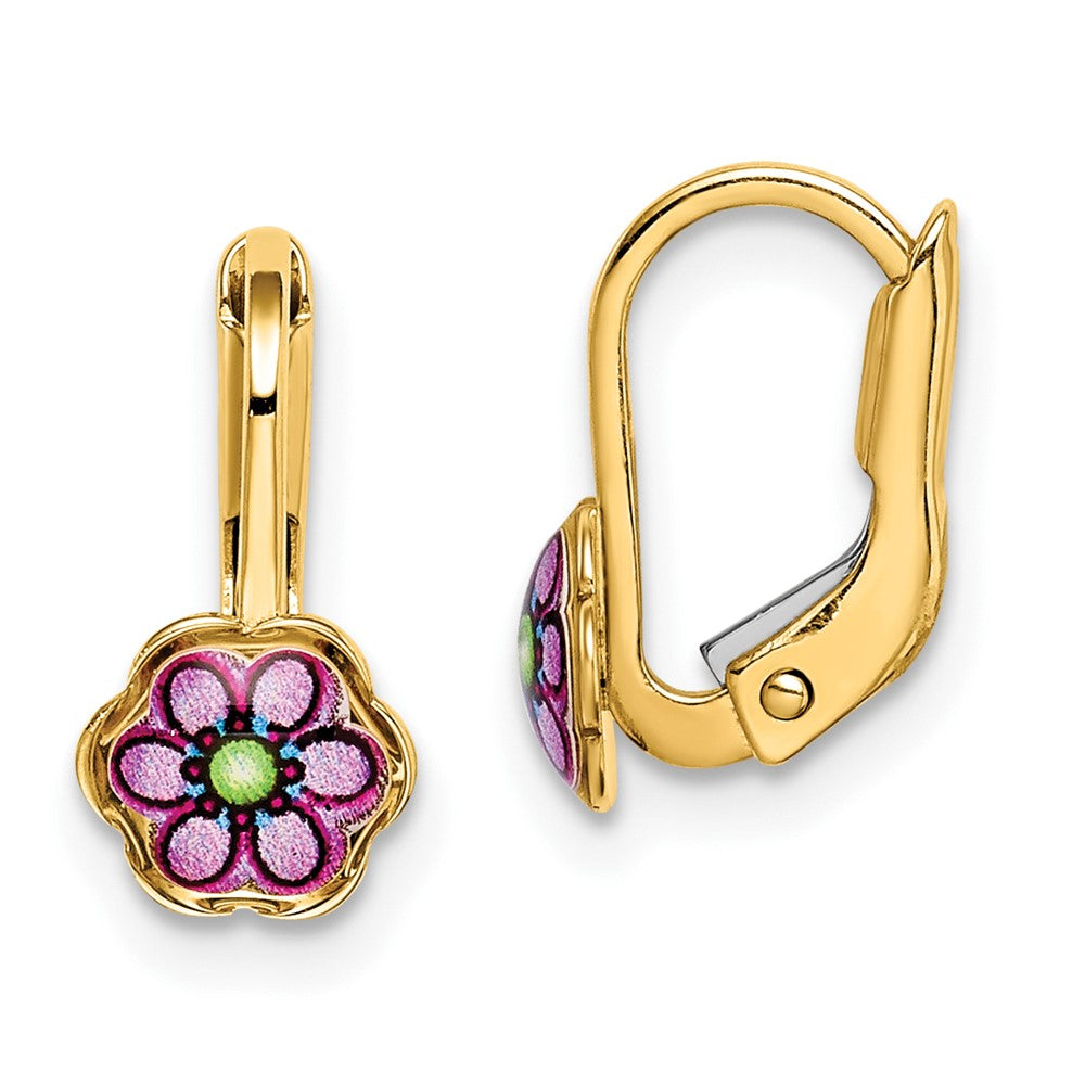 14K Children's Enamel Flower Leverback Earrings (1.01 grams)