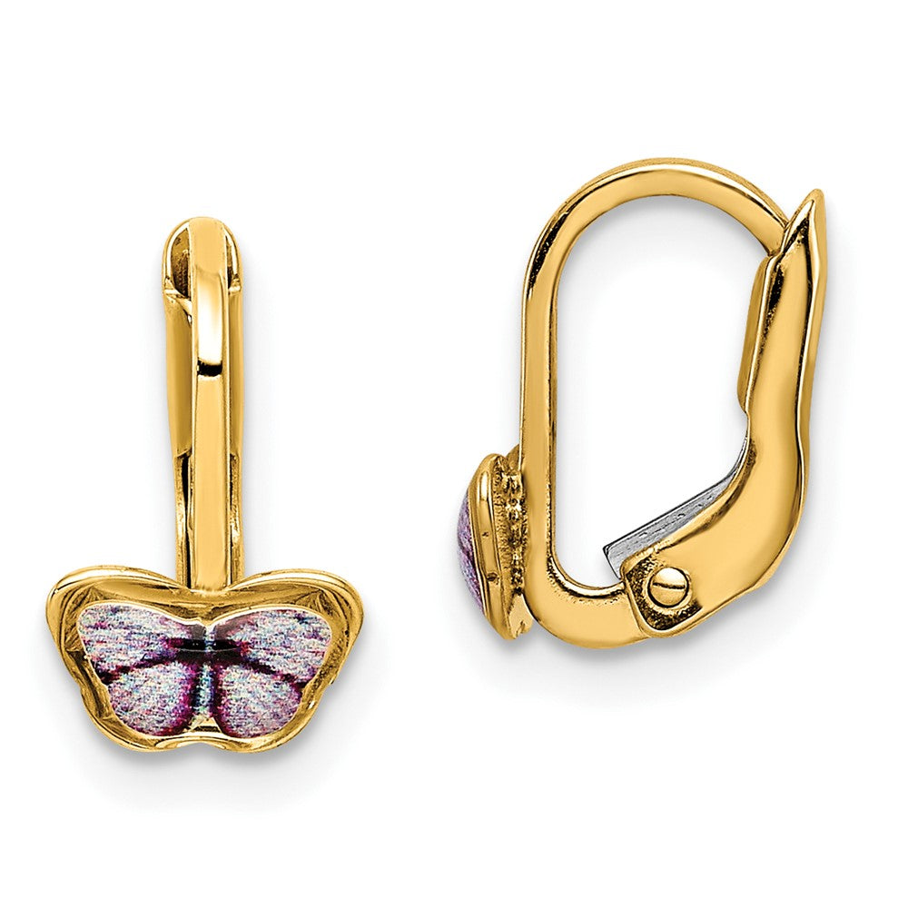 14K Children's Enamel Butterfly Hoop Earrings (0.94 grams)