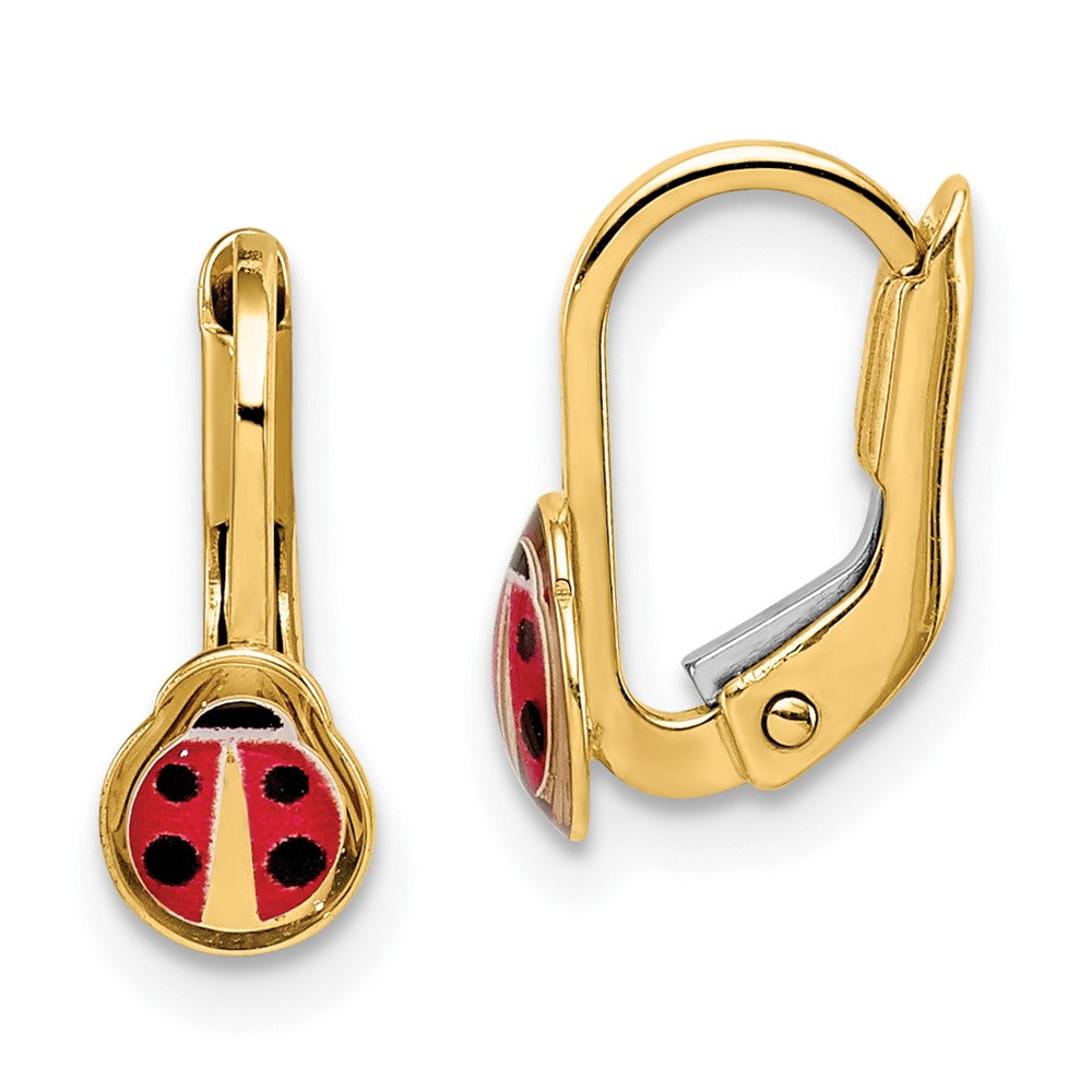 14K Children's Enamel Ladybug Leverback Earrings (0.97 grams)