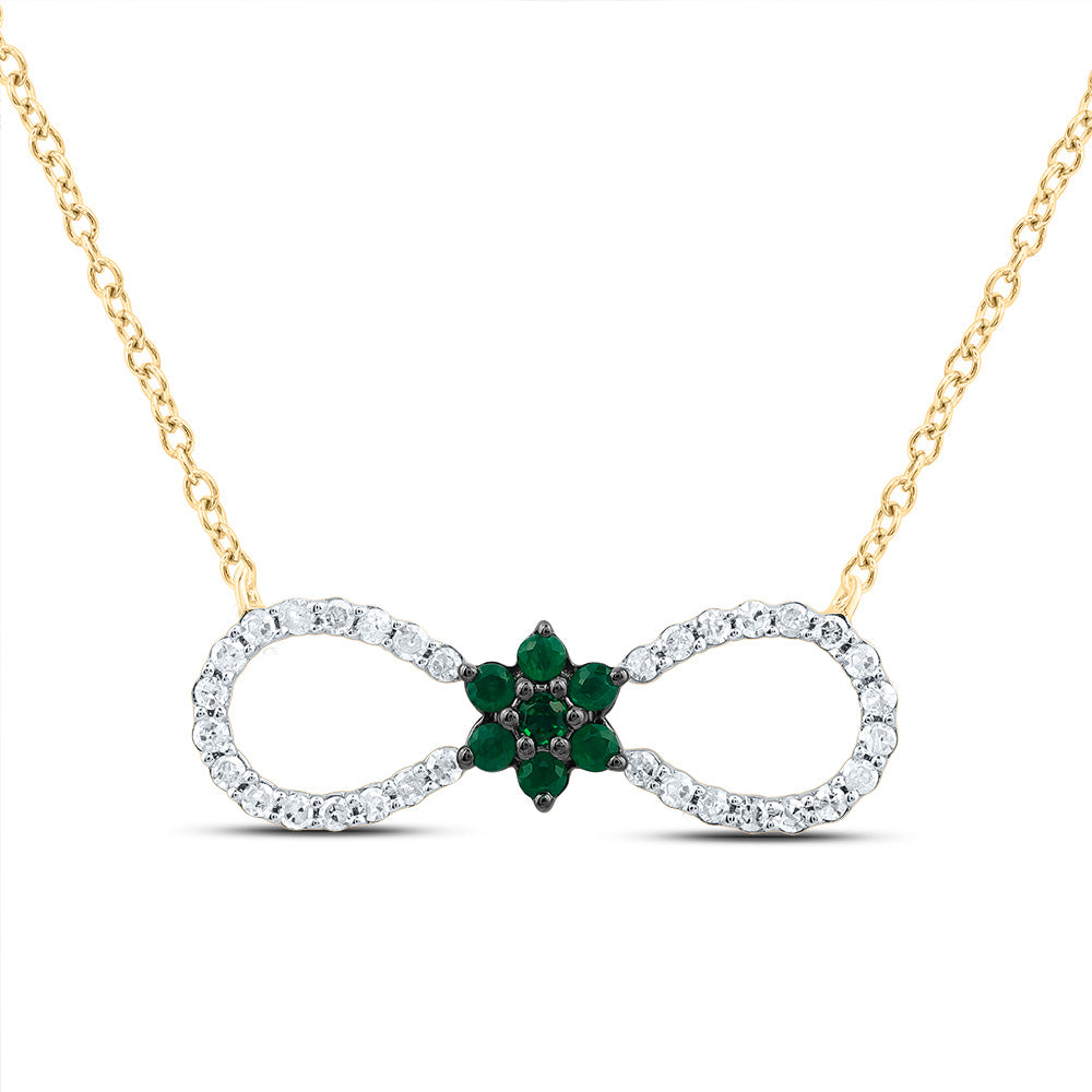 10Kt Gold 1/8Ctw-Dia P1 1/12Ct Rd-Em Nat Gem Gift Infinity Necklace (18 Inch)