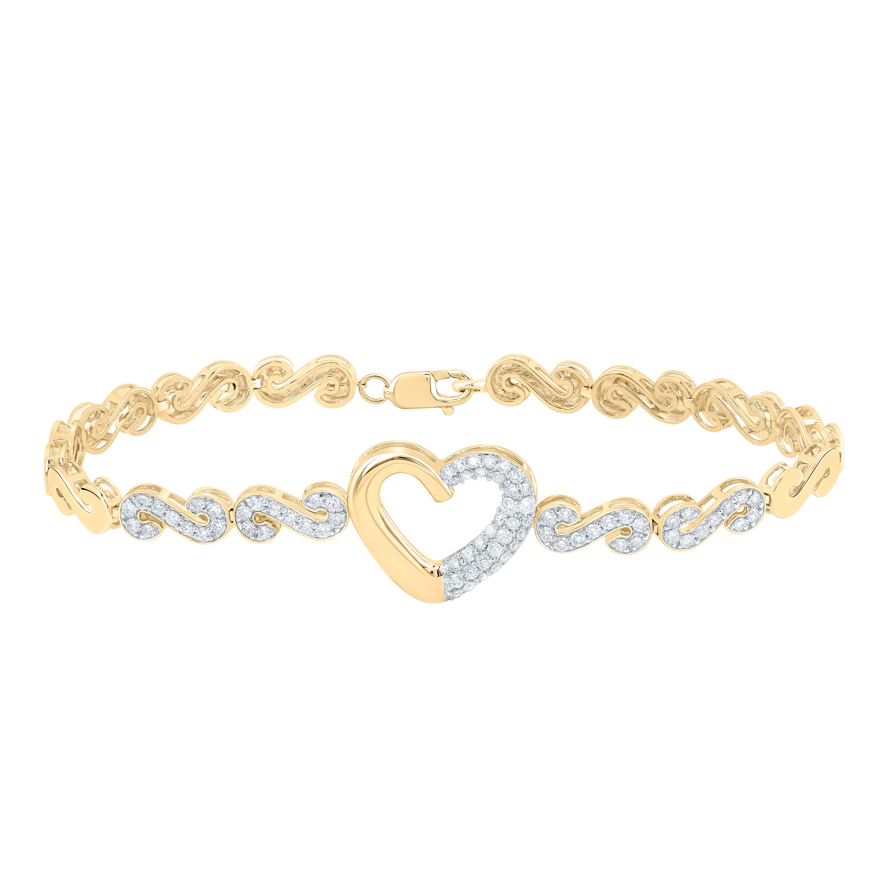 1 Ctw-Nat Dia Cn Fashion Heart Bracelet (7 Inch) (8.48 grams)