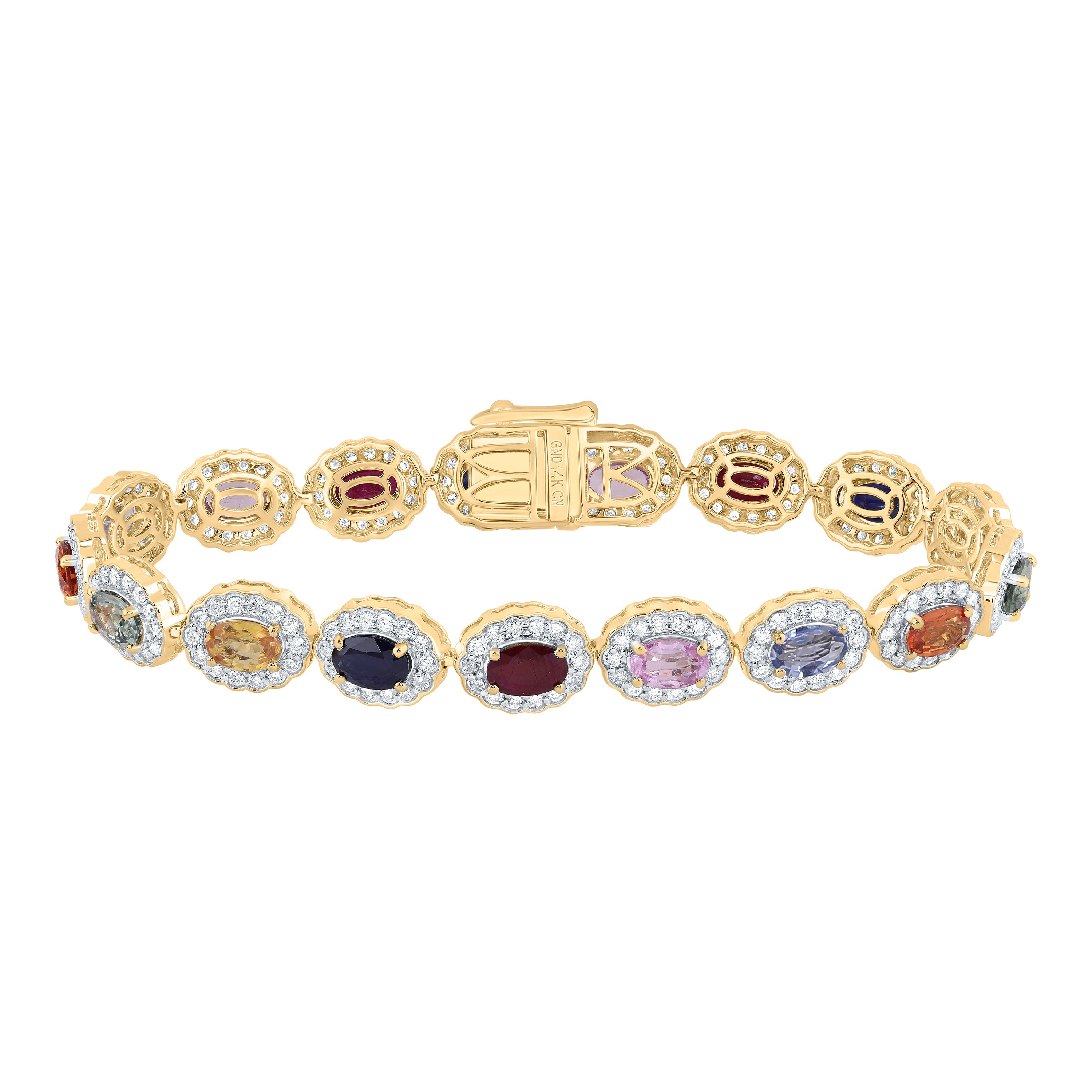 2 1/4Ctw-Nat Dia Cn 9 1/5Ctw-Ov- Nat Gem Multi Clr Sapphire Bracelet(7Inch) (14.948 grams)