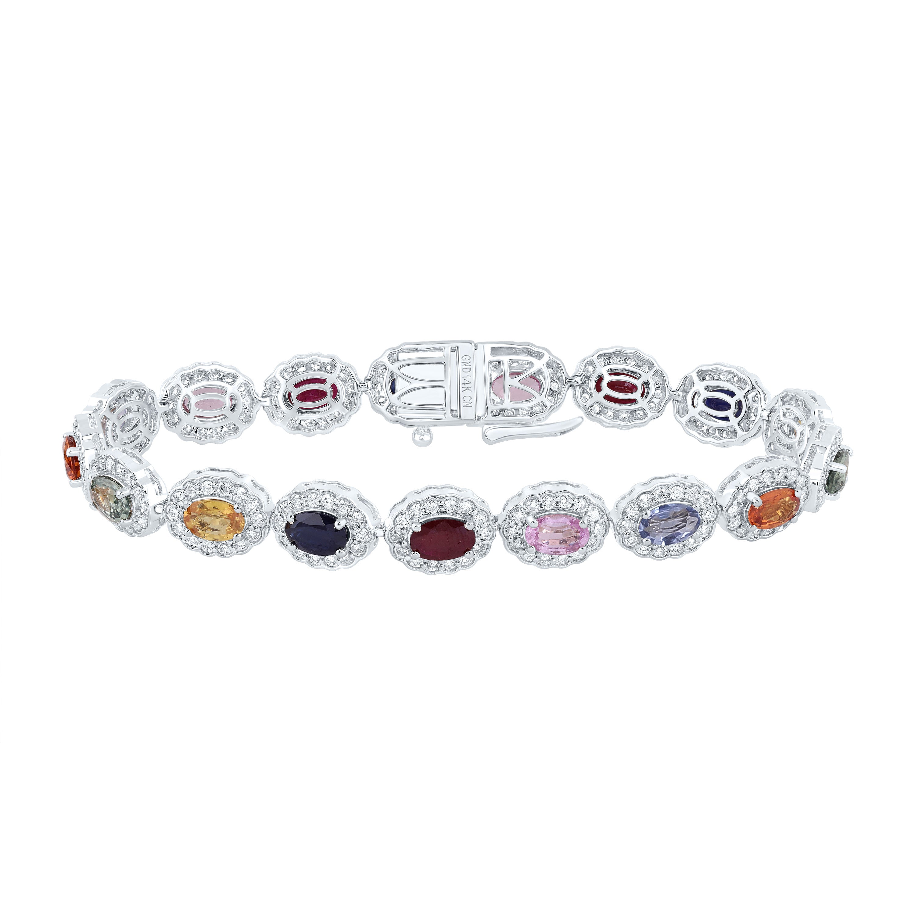 2 1/4Ctw-Nat Dia Cn 9 1/5Ctw-Ov- Nat Gem Multi Clr Sapphire Bracelet(7Inch) (14.118 grams)