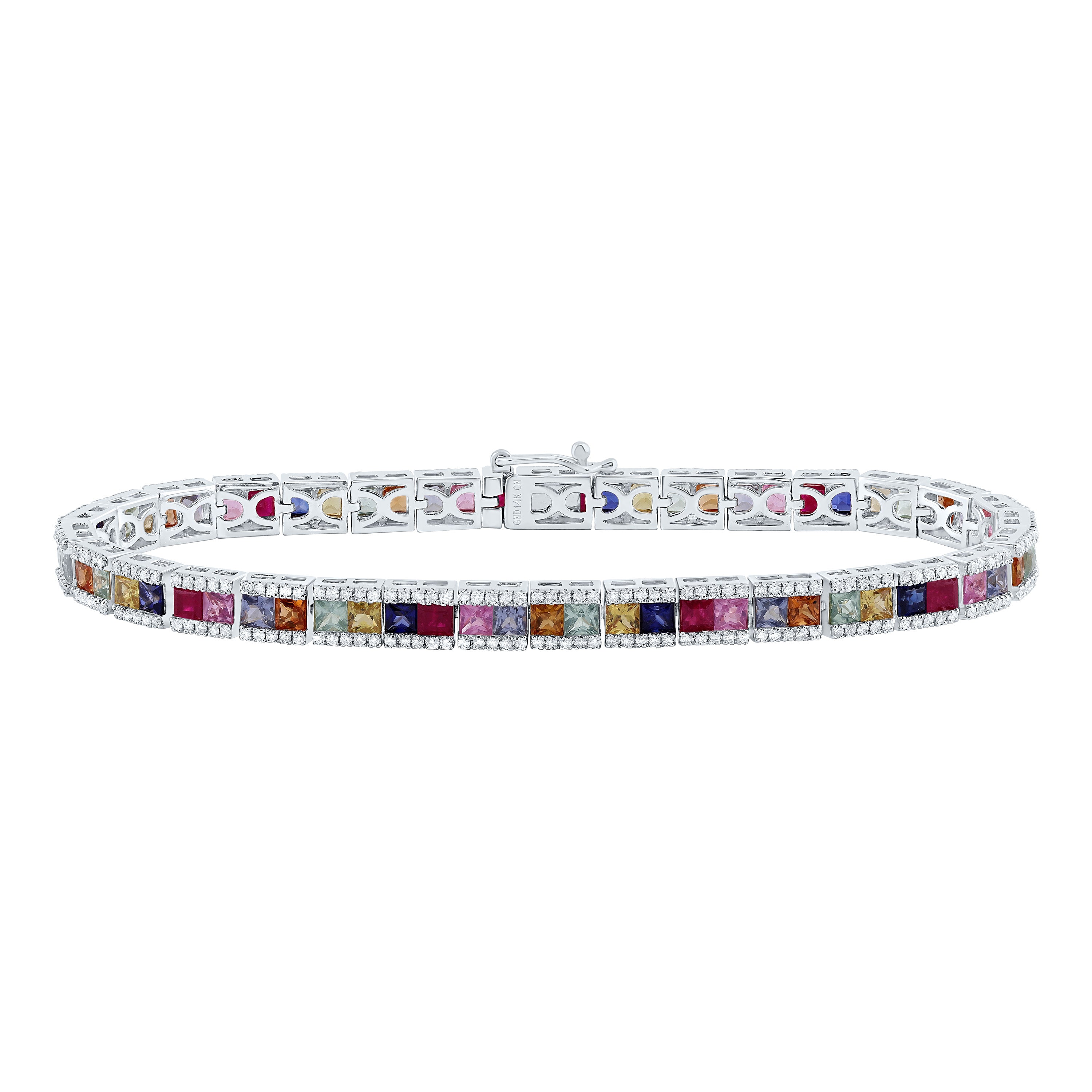 1 1/5Ctw-Nat Dia Cn 9Ctw- Pr- Nat Gem Multi Clr Sapphire Bracelet (7 Inch) (12.3 grams)