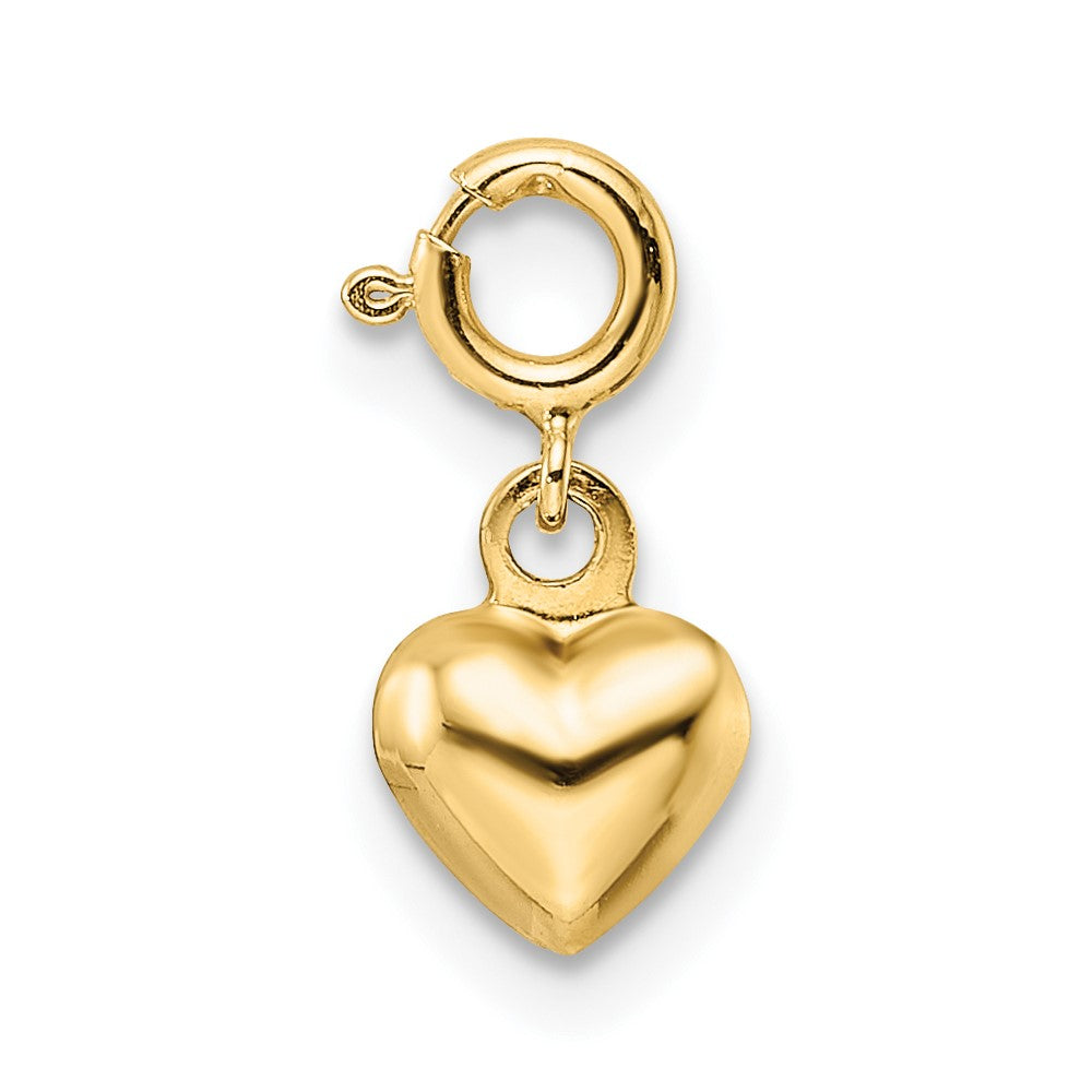 14K Polished 3-D Puffed Heart with Spring Ring Clasp Charm (0.3 grams)