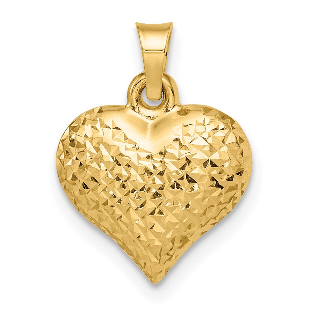 14k Polished Diamond-cut Large Puffed Heart Pendant (0.62 grams)