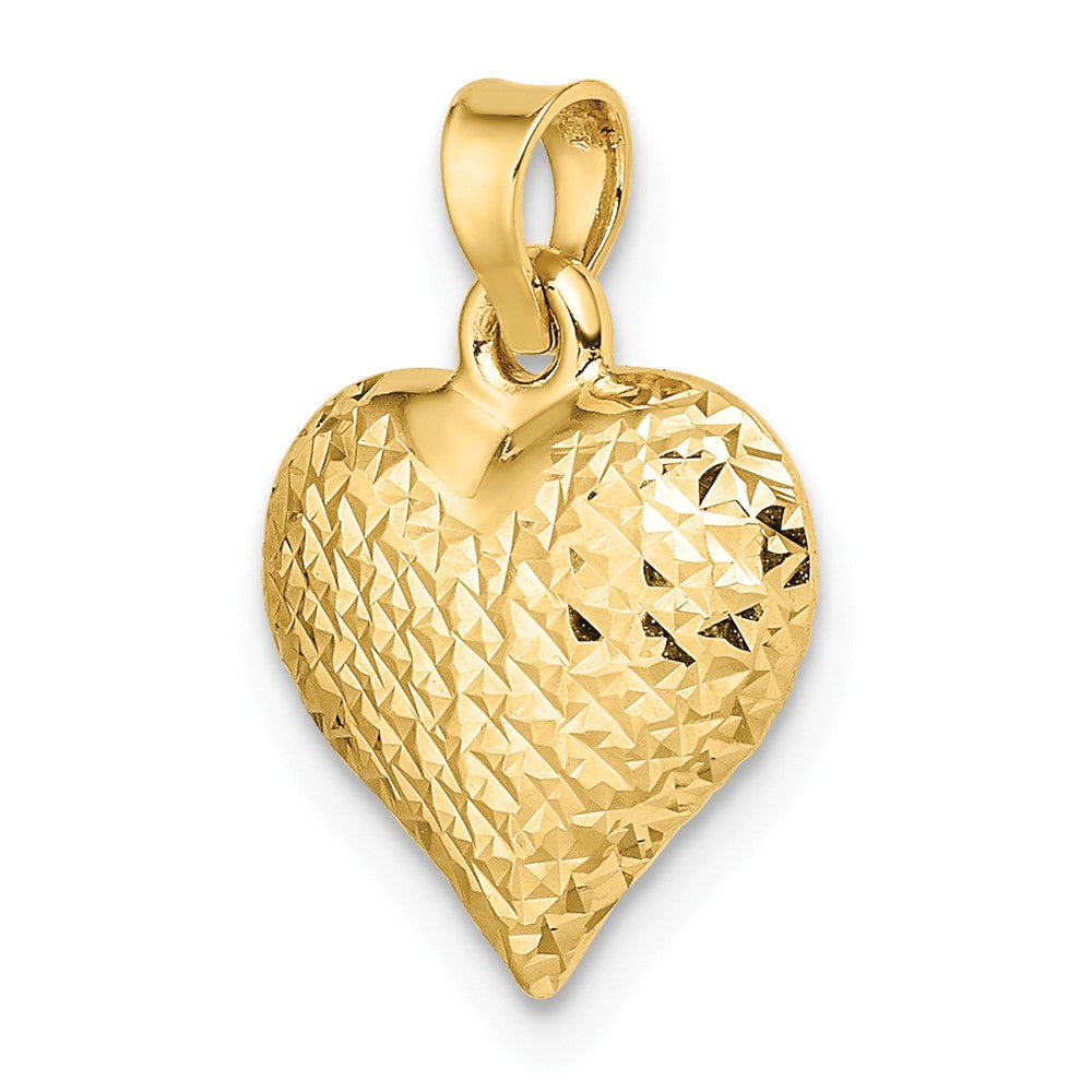 14k Polished Diamond-cut Large Puffed Heart Pendant (0.62 grams)