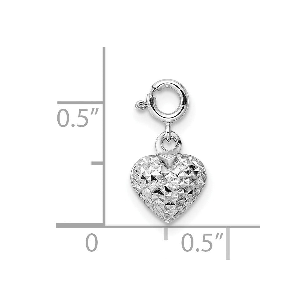 14k White Gold 7.93 mm  Diamond-cut Heart Spring Ring Charm Pendant (0.34 grams)